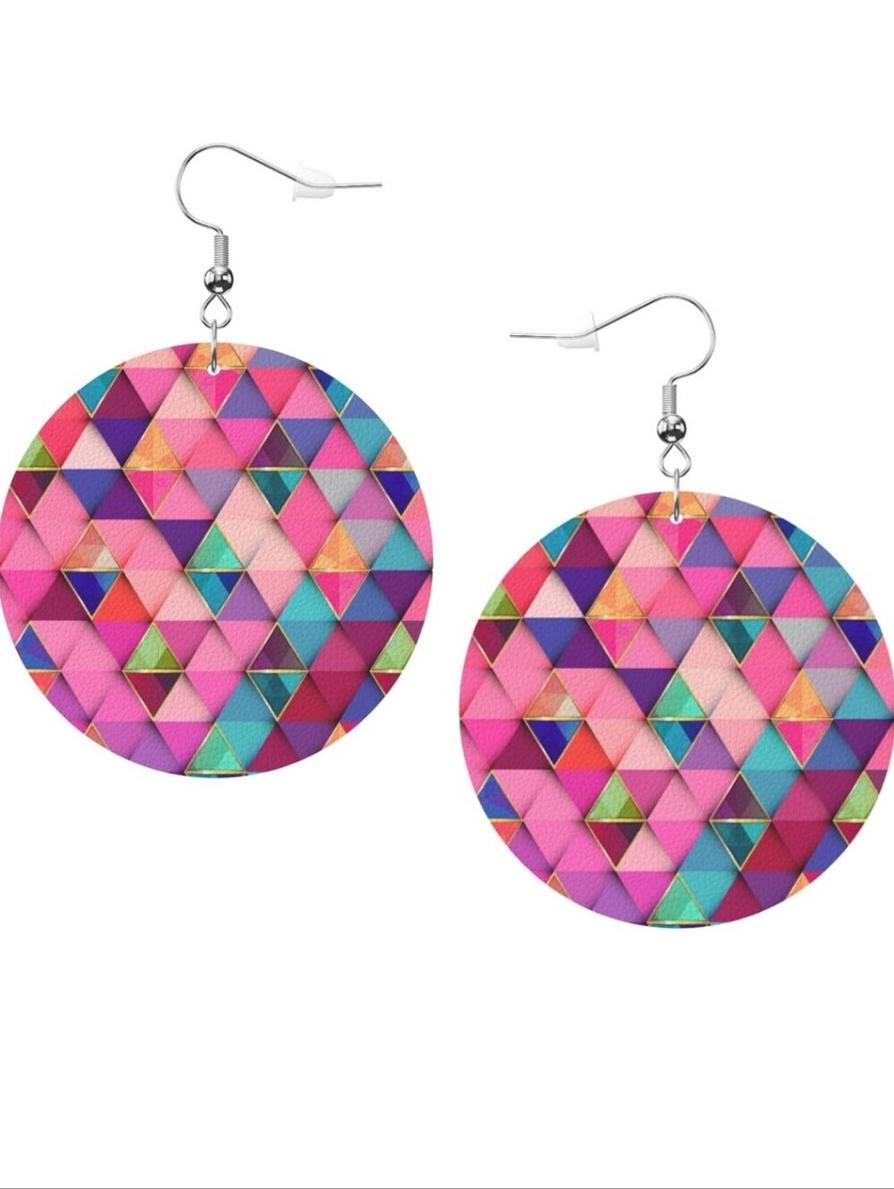 Colorful Geometric Round Dangle Earrings - Pink Multicolor